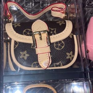 Designer-Style Beige and Brown Mini Saddle Bag